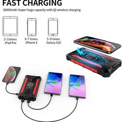 energ&iacute;a Solar 30000mAh, Cargador Solar port&aacute;til Cargador inal&aacute;mbrico Qi, Salidas 5V 3A de Alta Velocidad y entradas duales Paquete de bater&iacute;as de Gran Capacidad para tel&eacute;fonos Inteligentes